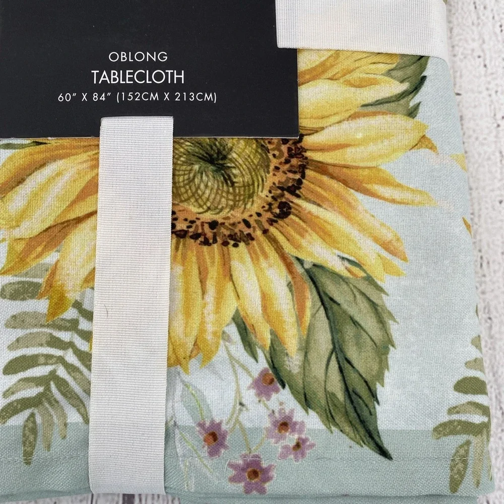 Tahari Tablecloth 60x84 Sunflower Dragonfly Green Yellow Blue Summer Spring